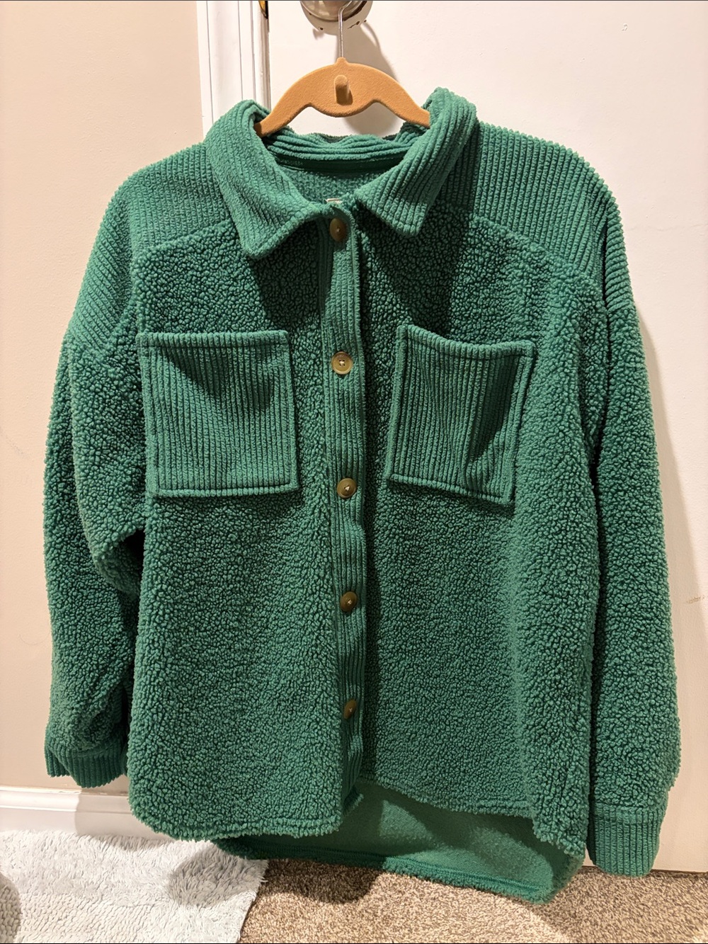 American Eagle Outfitters Green Sherpa Button Shirt Jacket